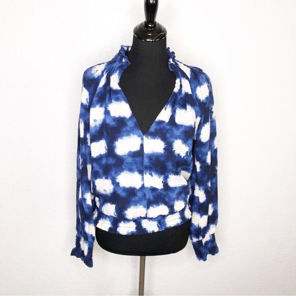 porridge Tops - Porridge blue white smocked trim peasant style top size Small